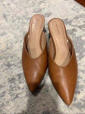 Halogen Tan Pointed Leather Slip-On Mules